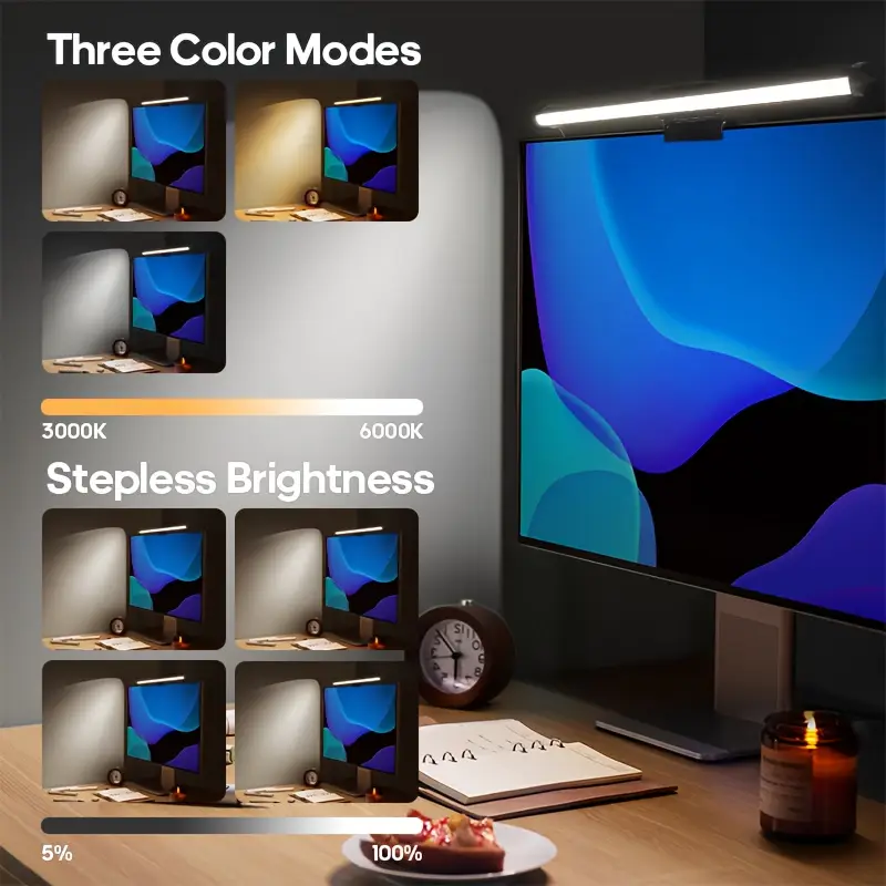 Desk Setup Gaming And Work - Stepless Dimming Hanging LED Monitor Light