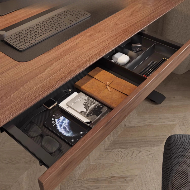 Desk Setup Organizer - Walnut Wood Under Desk Drawer Hidden