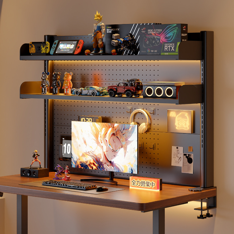 Desk Setup Organizer - Clamp on Desk Shelf with Pegboard