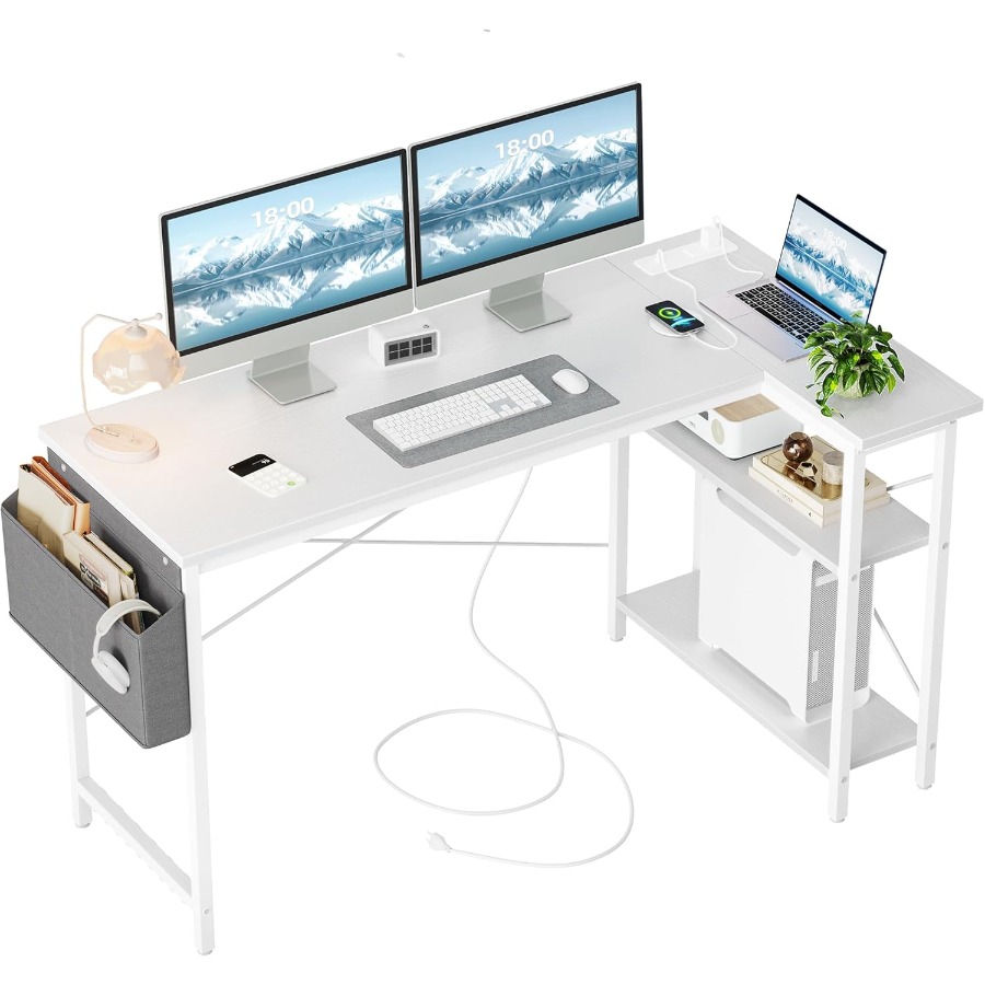 Desk Setup Corner - L Shaped Computer Desk with Builtin