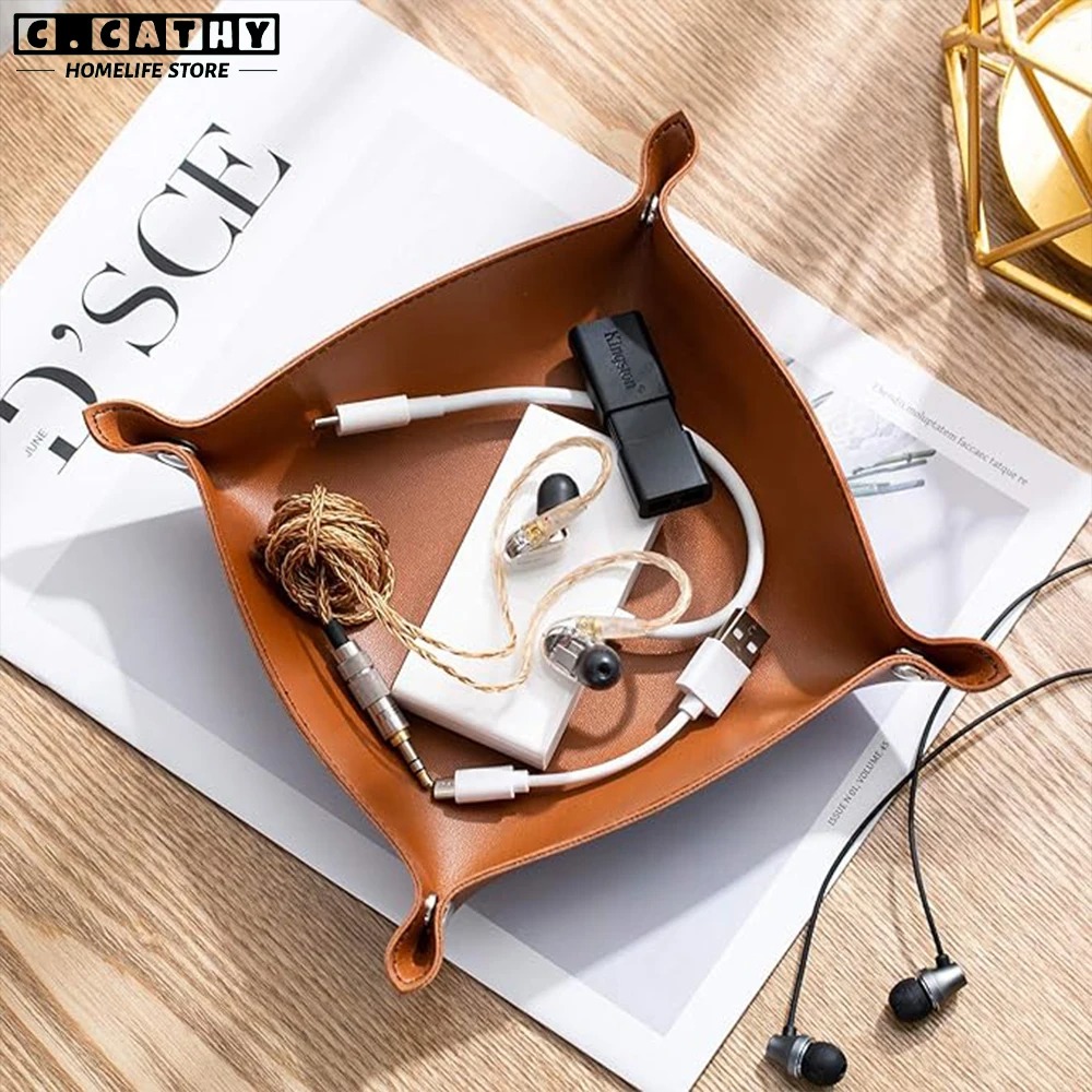 Desk Setup Organizer - 1PC 25X25CM Leather Tray Foldable Table