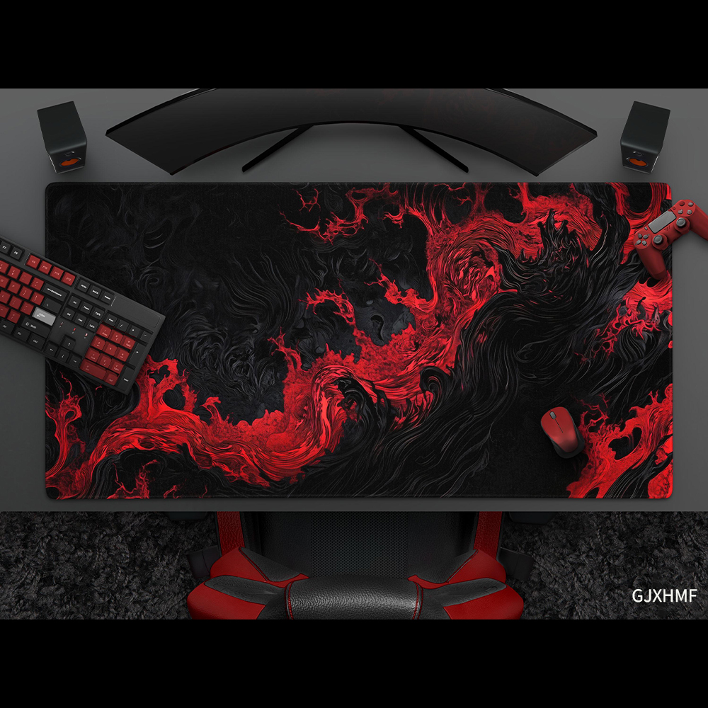 Desk Setup Red - Cool Black And Red Mousepad, Abstract