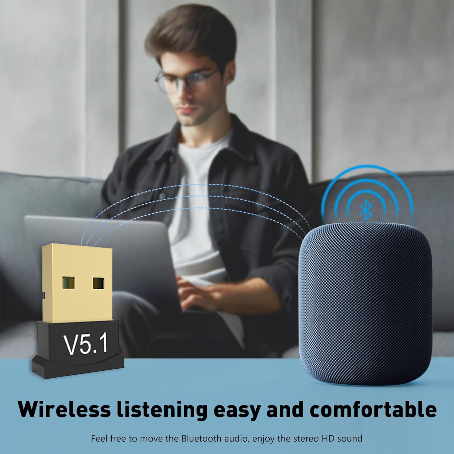 Bluetooth 5.1 Dongle Adapter W - Desk Setup Speakers ulasan dan harga