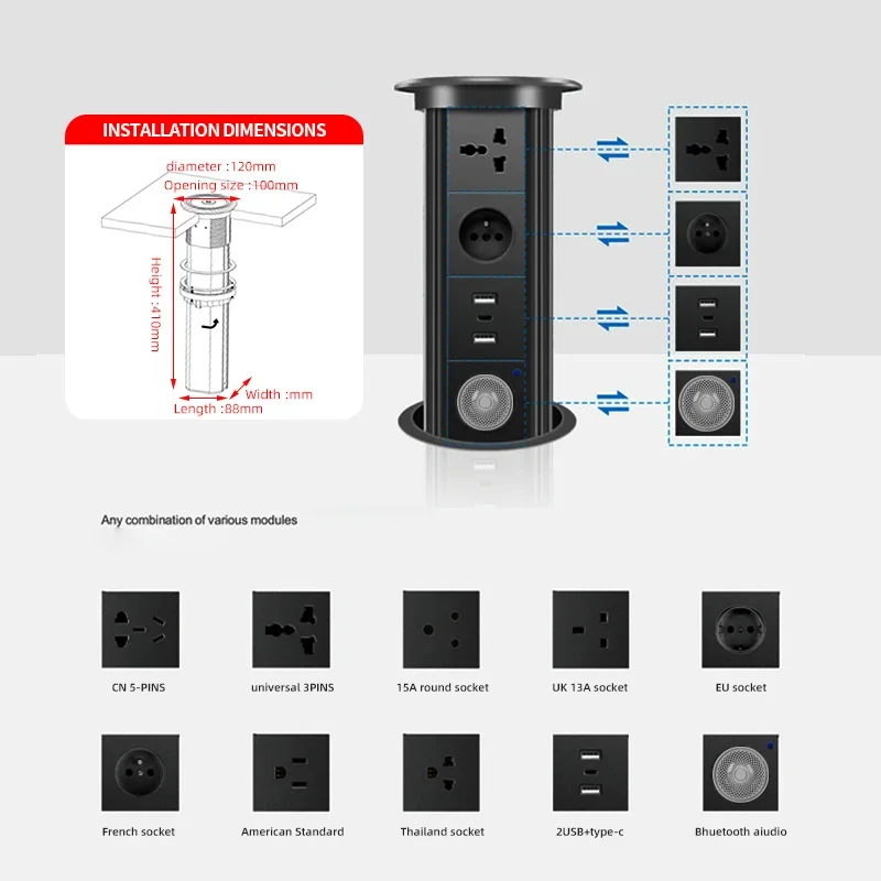 Motorized Pop up Tower Socket  - Desk Setup Speakers ulasan dan harga