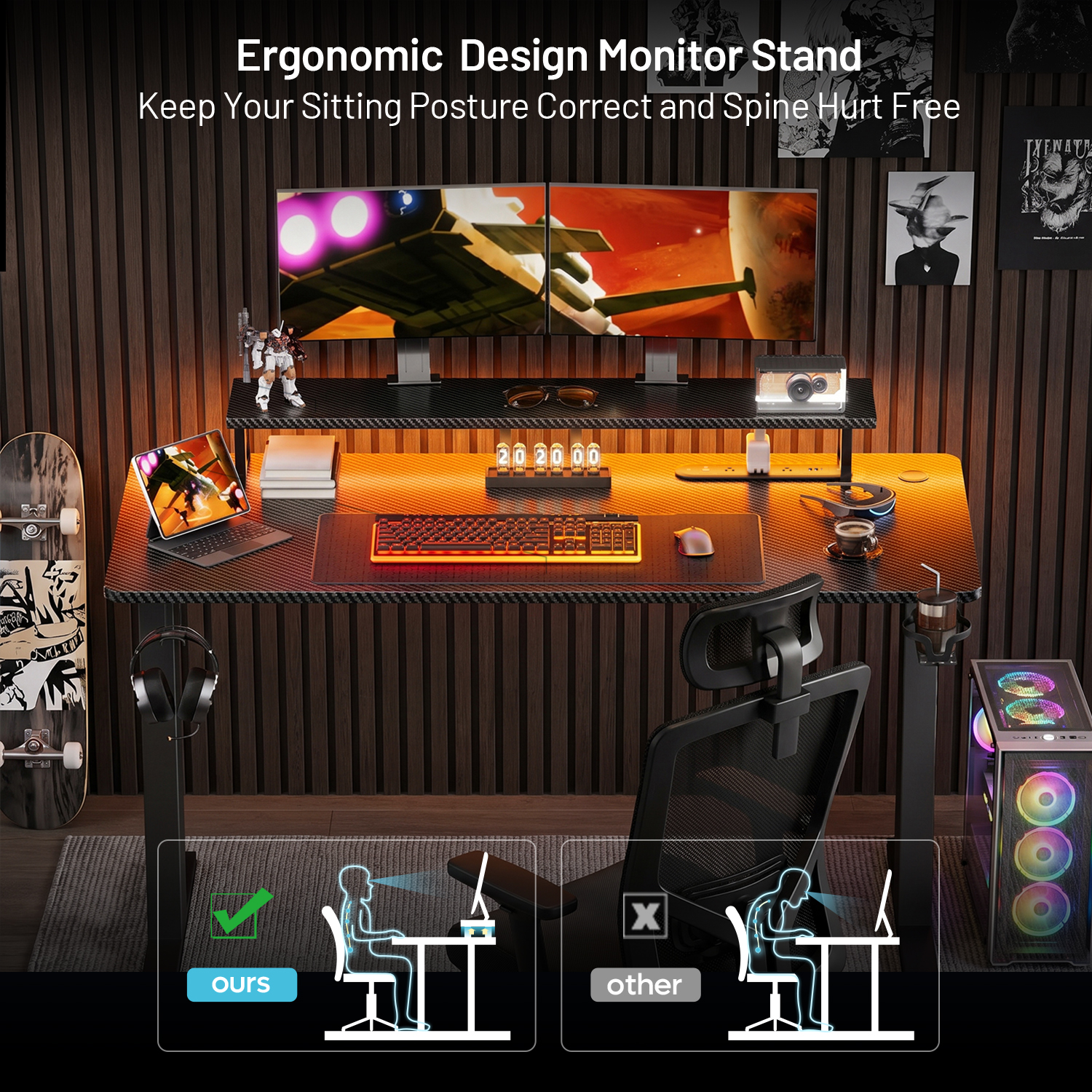 Gaming Desk with LED Lights &  - Desk Setup Pc ulasan dan harga