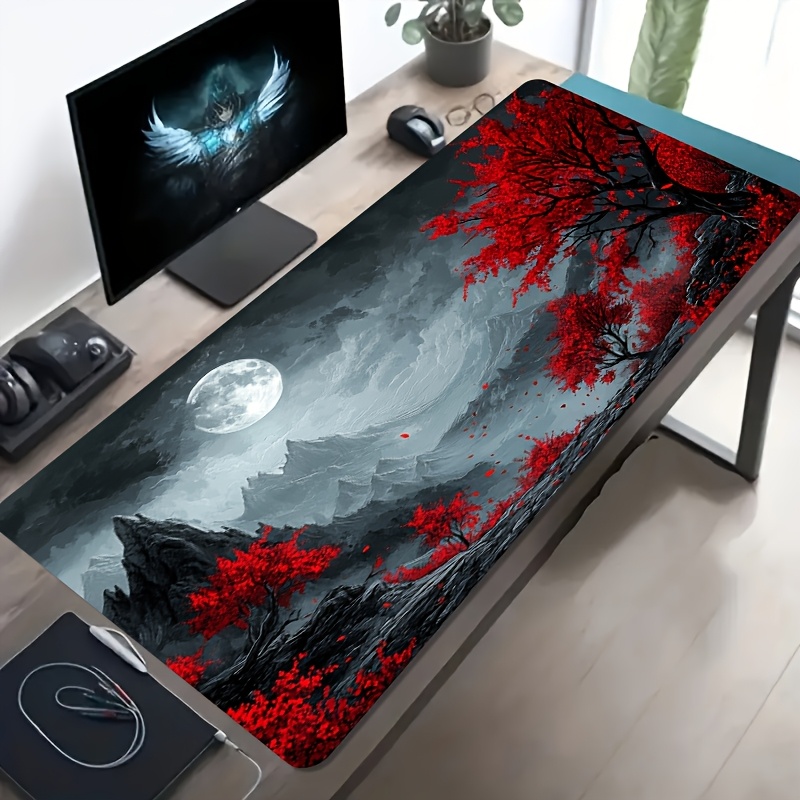Red Tree Moon Landscape Extend - Desk Setup Red ulasan dan harga