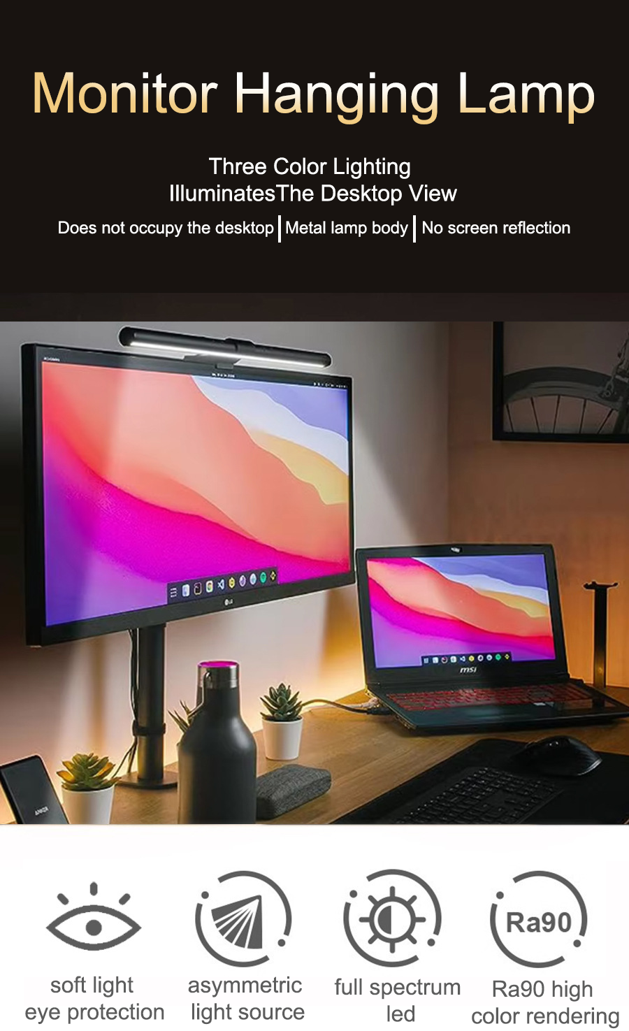 LED Monitor Hanging Desk Light - Desk Setup Gaming And Work ulasan dan harga