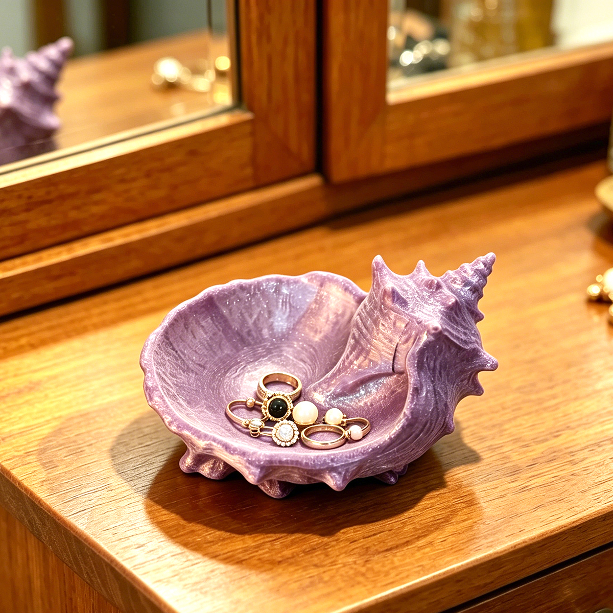 Pearlescent Purple Conch-Shape - Desk Setup Organizer ulasan dan harga