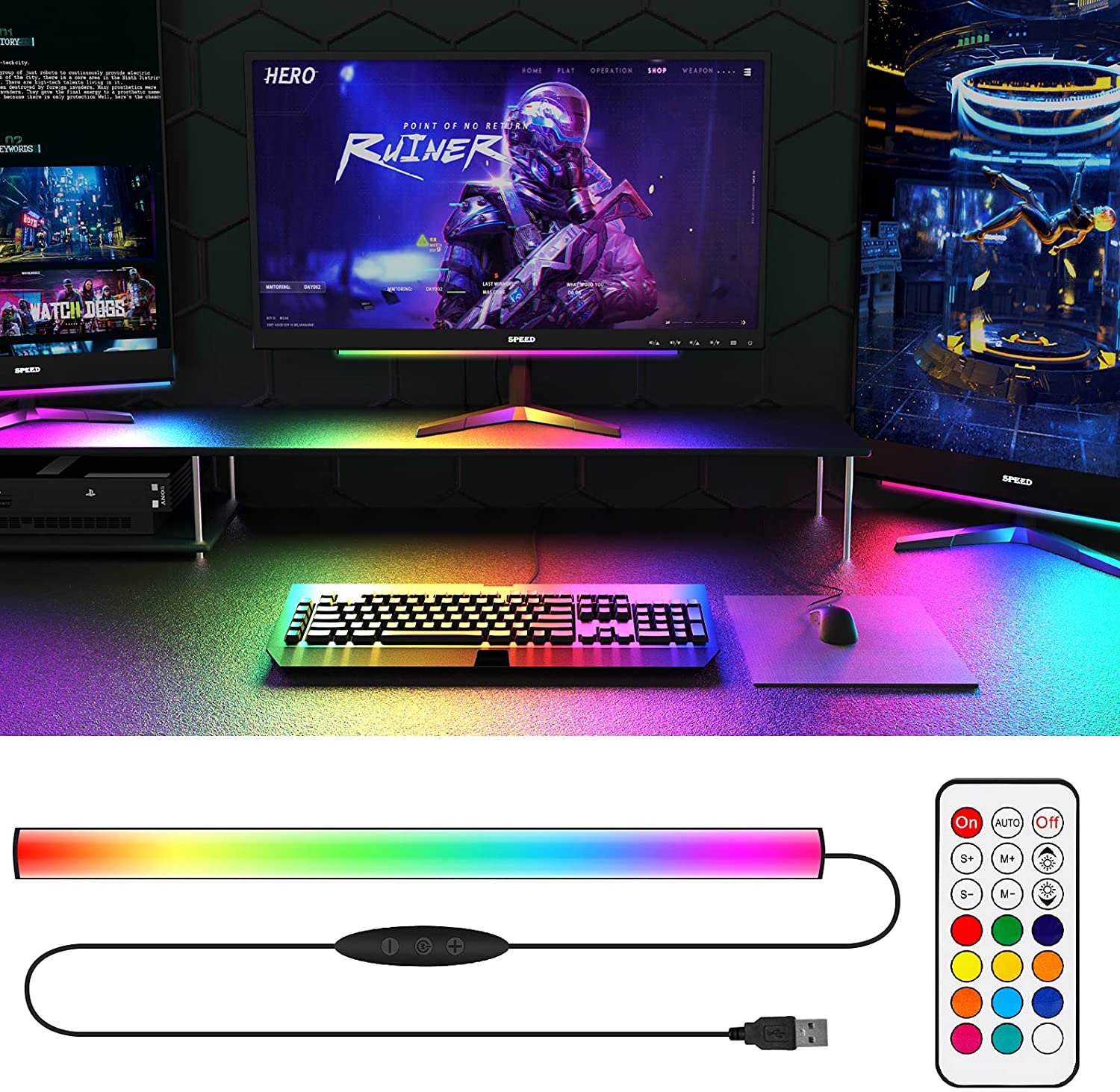 Under Monitor Light Bar RGB Dr - Desk Setup Pc ulasan dan harga
